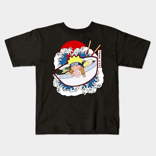 Anime Ramen Bowl Japanese Waves Kids T-Shirt by monicasareen